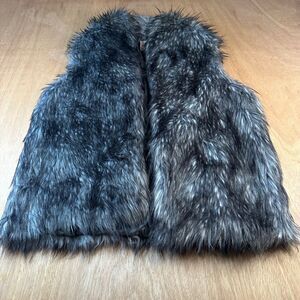 BCBGGeneration Faux Fur Vest Women’s L Gray Black Lined Open Front Fall